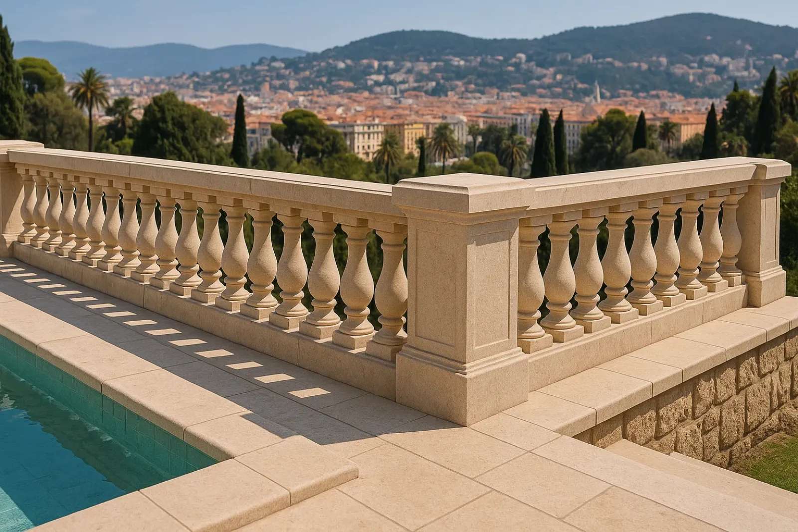 Éléments en pierre naturelle pour margelles sécurisées et balustrades patrimoniales dans les projets d’aménagement à Nice dans les Alpes-Maritimes