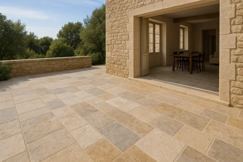 Dallage en pierre naturelle pour terrasses et intérieurs alliant esthétisme et durabilité à Nîmes dans le Gard