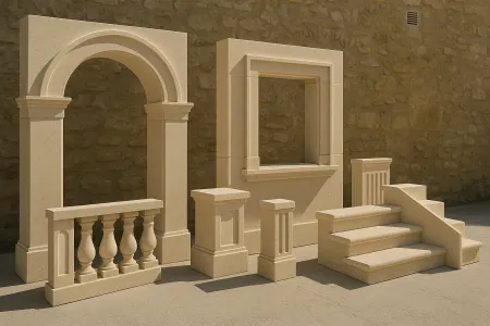 Notre zone d'activité pour ce service Taille de pierre traditionnelle pour encadrements et appuis de fenêtres avec finition adoucie ou bouchardée à